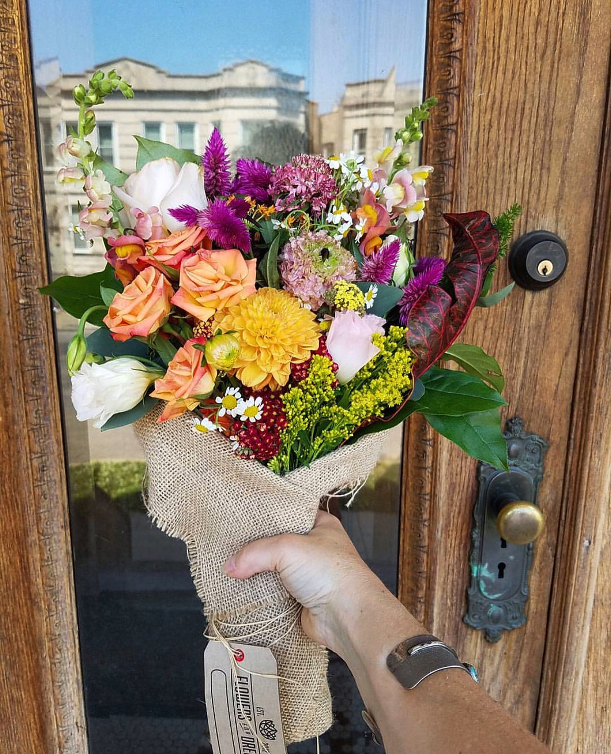 Bright hand-tied seasonal bouquet delivered through Flowers for Dreams flower subscription